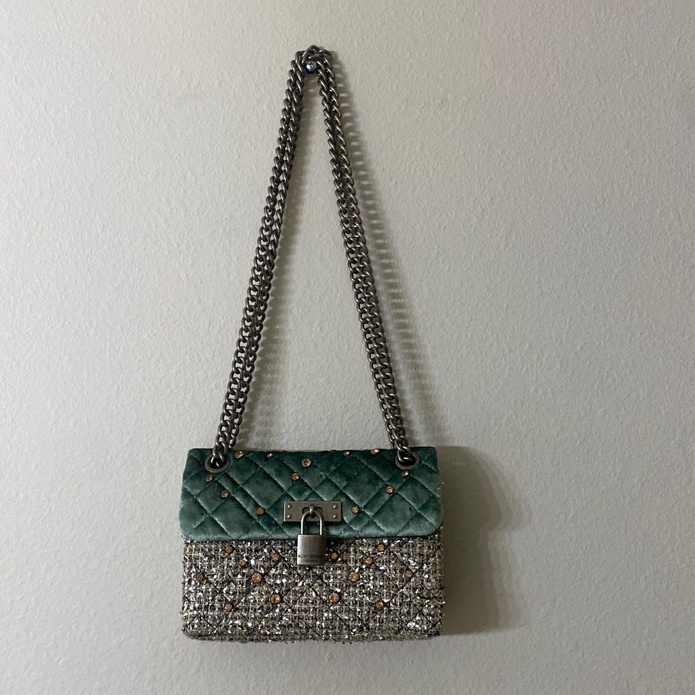 Kurt Geiger Brixton velvet tweed rhinestone bag